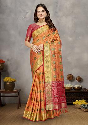 Orange Weaving Silk Saree Set