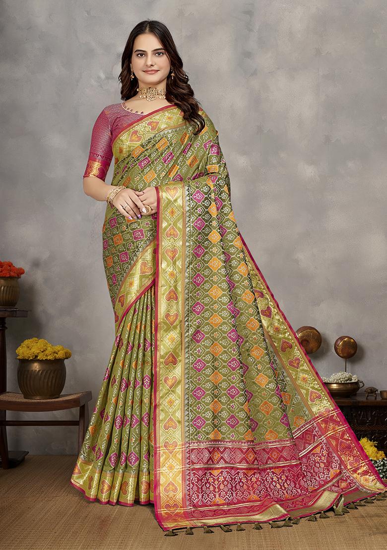 Pista Weaving Silk Saree Set