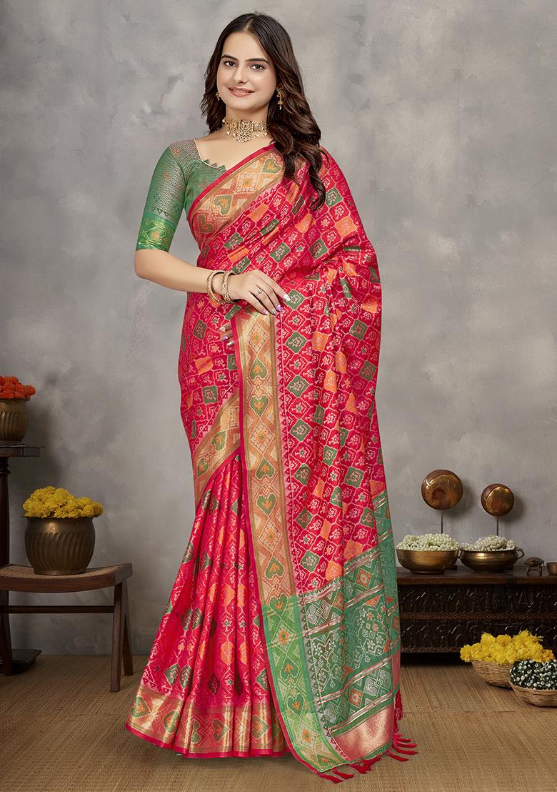 Red Weaving Silk Saree Set