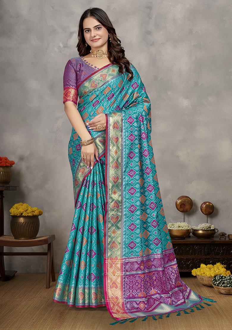 Teal Weaving Silk Saree Set