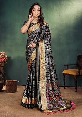 Black Weaving Silk Saree Set