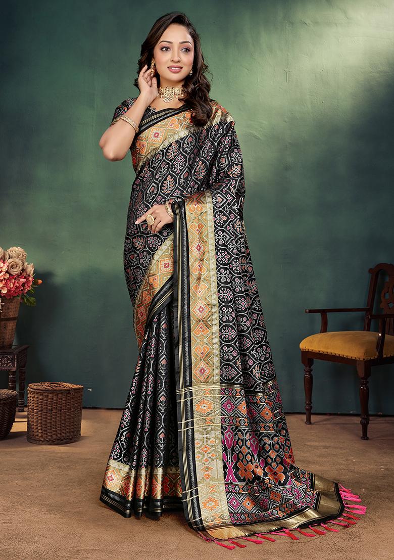 Black Weaving Silk Saree Set
