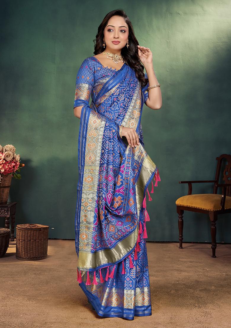 Royal Blue Weaving Silk Saree Set