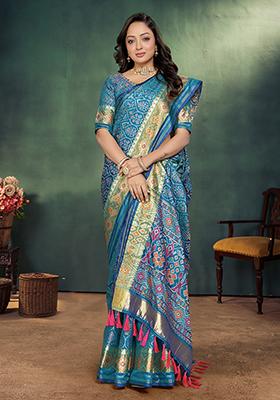Teal Weaving Silk Saree Set