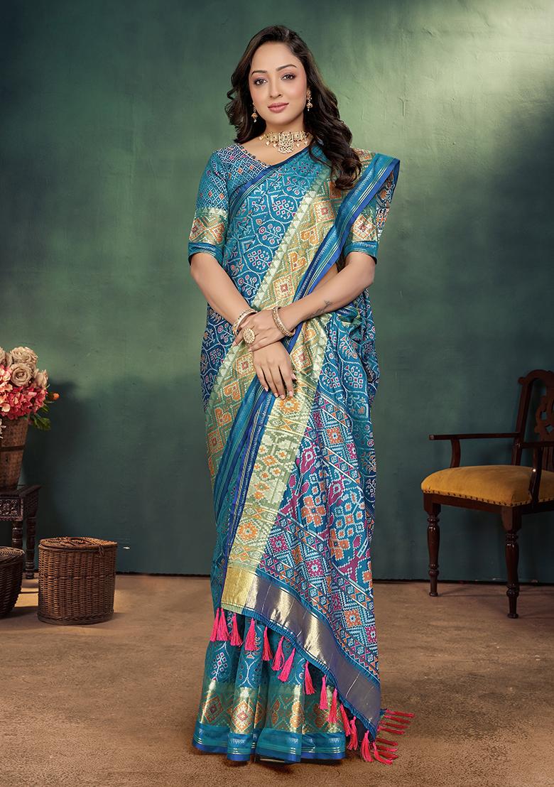 Teal Weaving Silk Saree Set