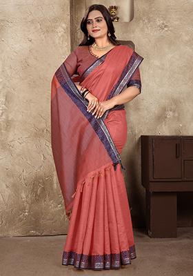 Dark Orange Weaving Silk Saree Set