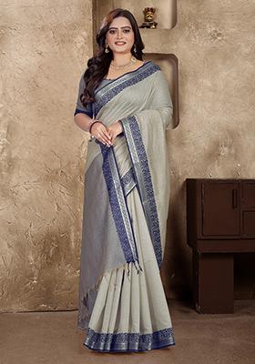 Grey  Weaving Silk Saree Set