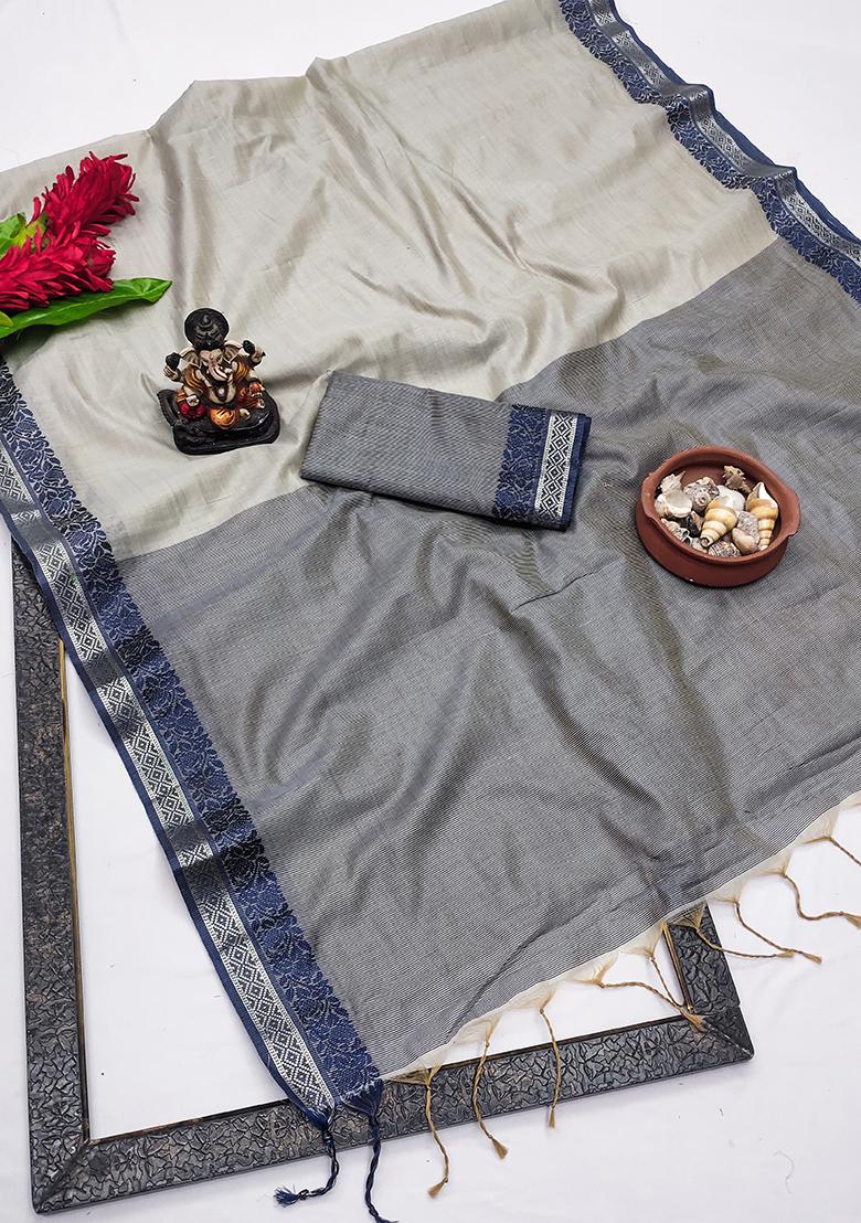 Grey  Weaving Silk Saree Set