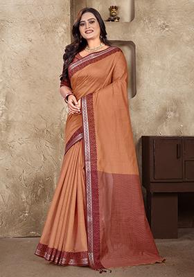 Light Orange Weaving Silk Saree Set