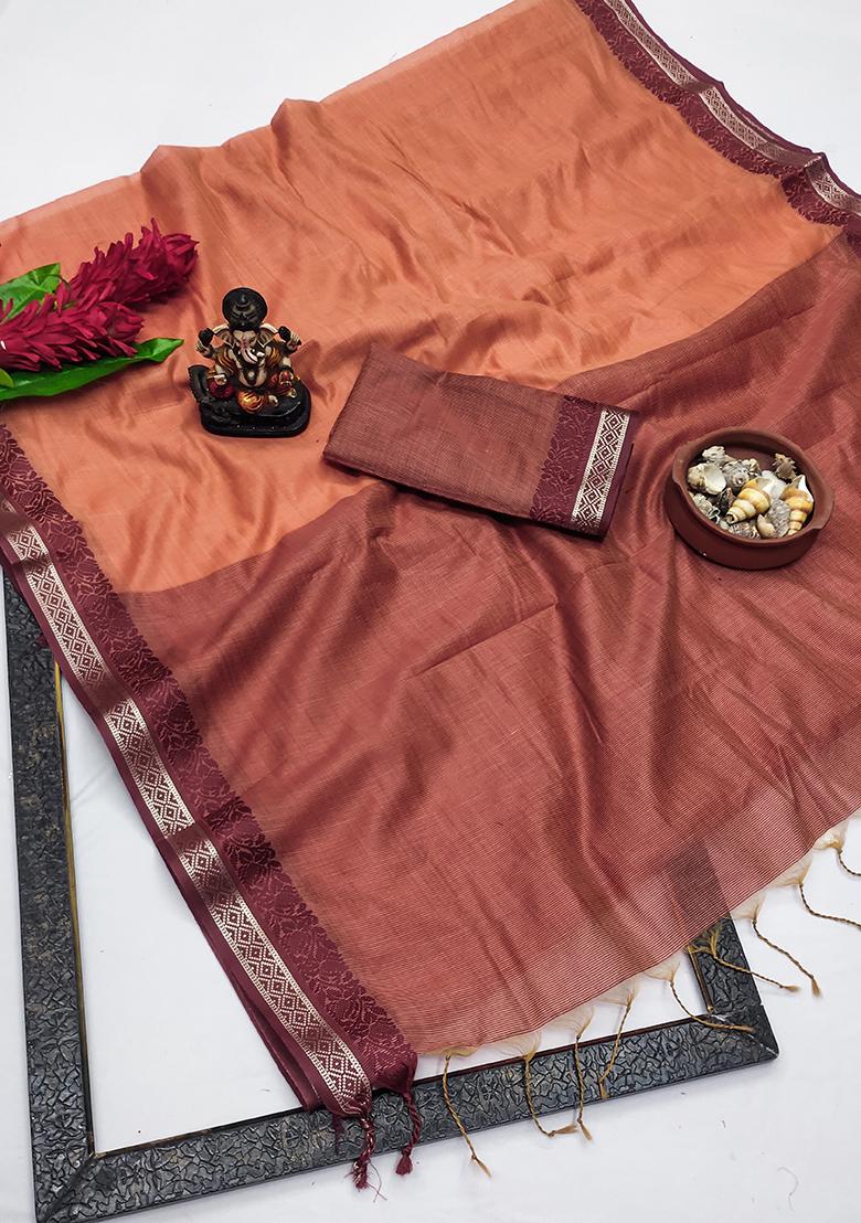 Light Orange Weaving Silk Saree Set