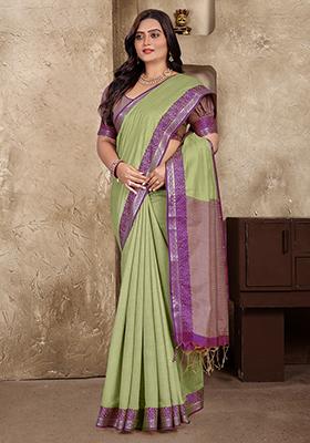 Pista Weaving Silk Saree Set