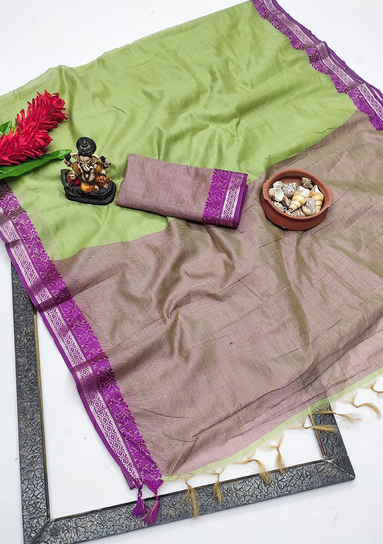 Pista Weaving Silk Saree Set