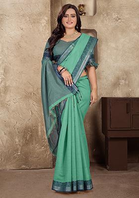 Sea Green Weaving Silk Saree Set