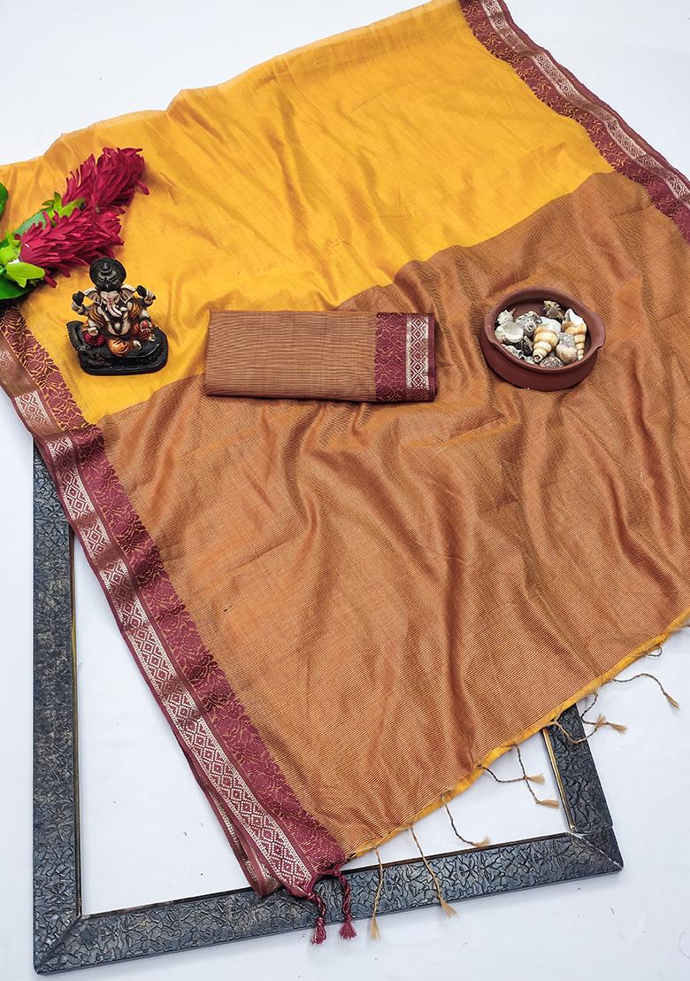Yellow Weaving Silk Saree Set
