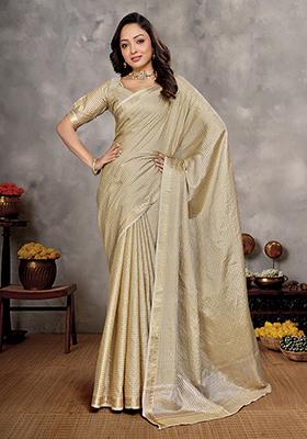 Cream Weaving Silk Saree Set