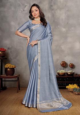 Light Blue Weaving Silk Saree Set