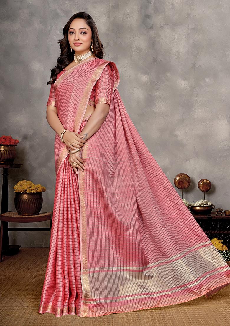 Pink Weaving Silk Saree Set