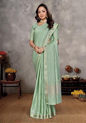 Pista Weaving Silk Saree Set