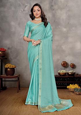 Turquoise Weaving Silk Saree Set
