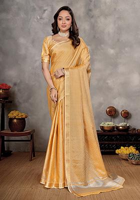 Yellow Weaving Silk Saree Set