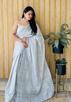 Light Grey Weaving Linen Saree Set