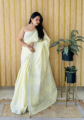 Light Lime Weaving Linen Saree Set