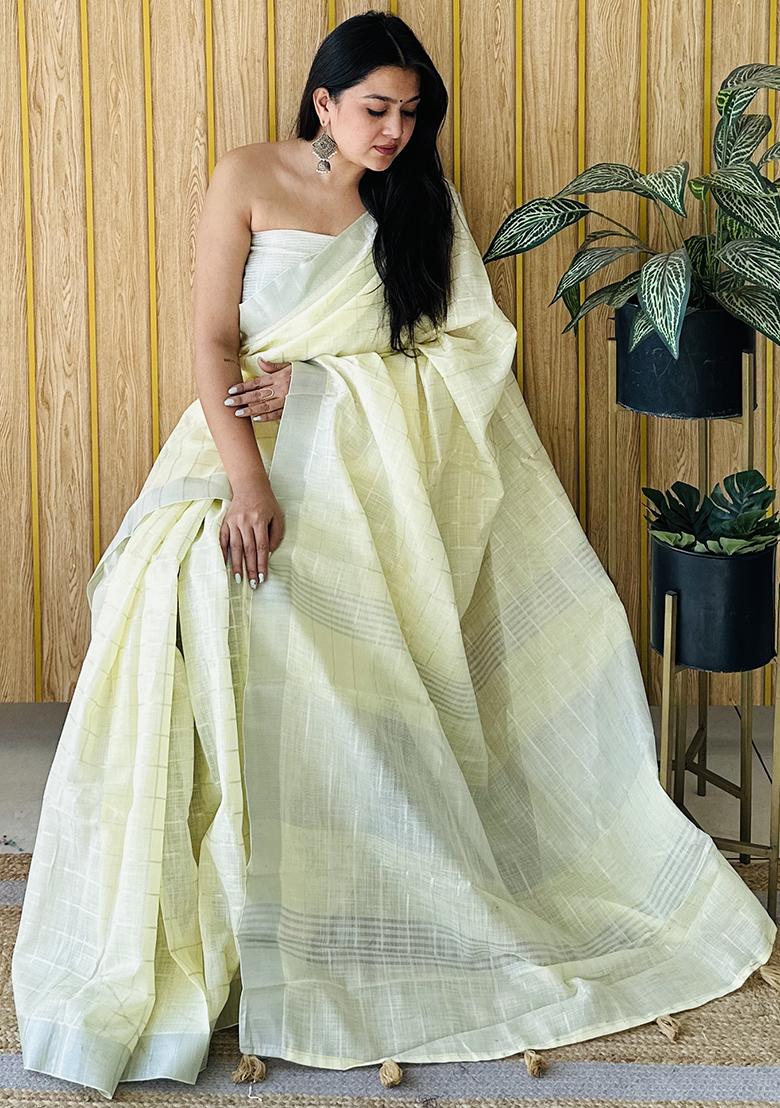 Light Lime Weaving Linen Saree Set