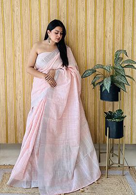 Light Pink Weaving Linen Saree Set