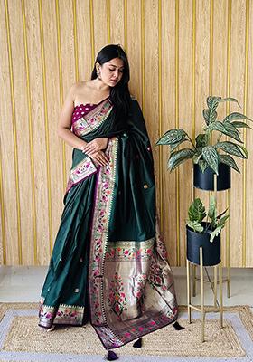 Dark Green Weaving Silk Saree Set
