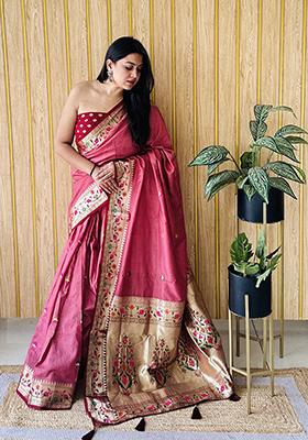 Dust Pink Weaving Silk Saree Set