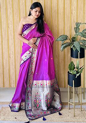 Purple Weaving Silk Saree Set