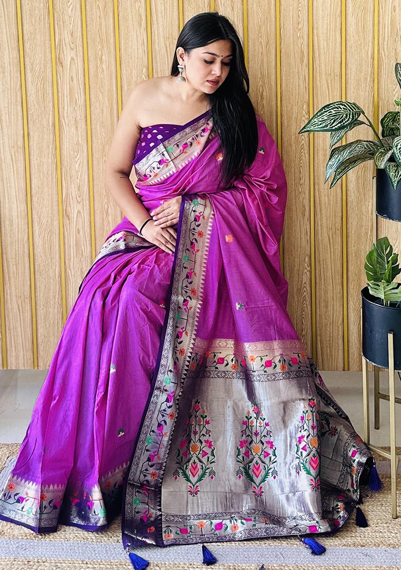 Purple Weaving Silk Saree Set