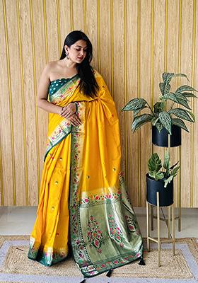 Yellow Weaving Silk Saree Set