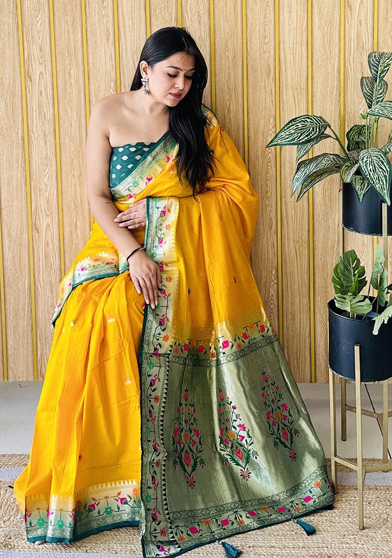 Yellow Weaving Silk Saree Set
