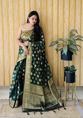 Dark Green Weaving Silk Saree Set