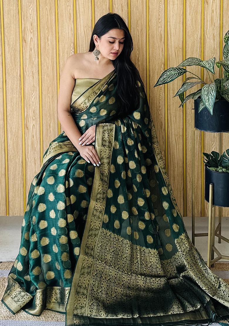 Dark Green Weaving Silk Saree Set