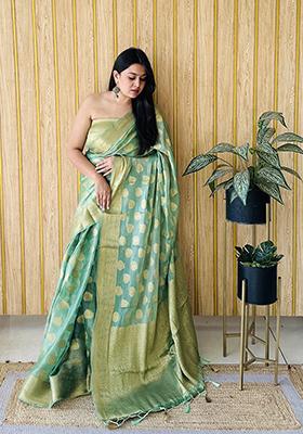 Green Weaving Silk Saree Set