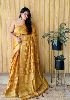 Yellow Weaving Silk Saree Set