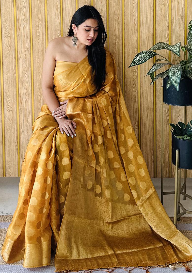 Yellow Weaving Silk Saree Set