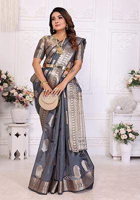 Grey  Weaving Silk Saree Set