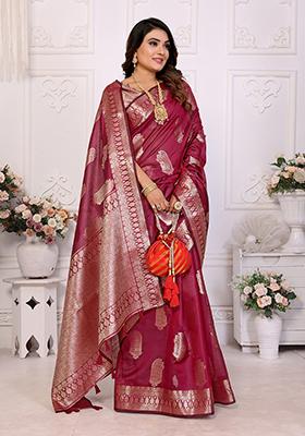 Maroon Weaving Silk Saree Set