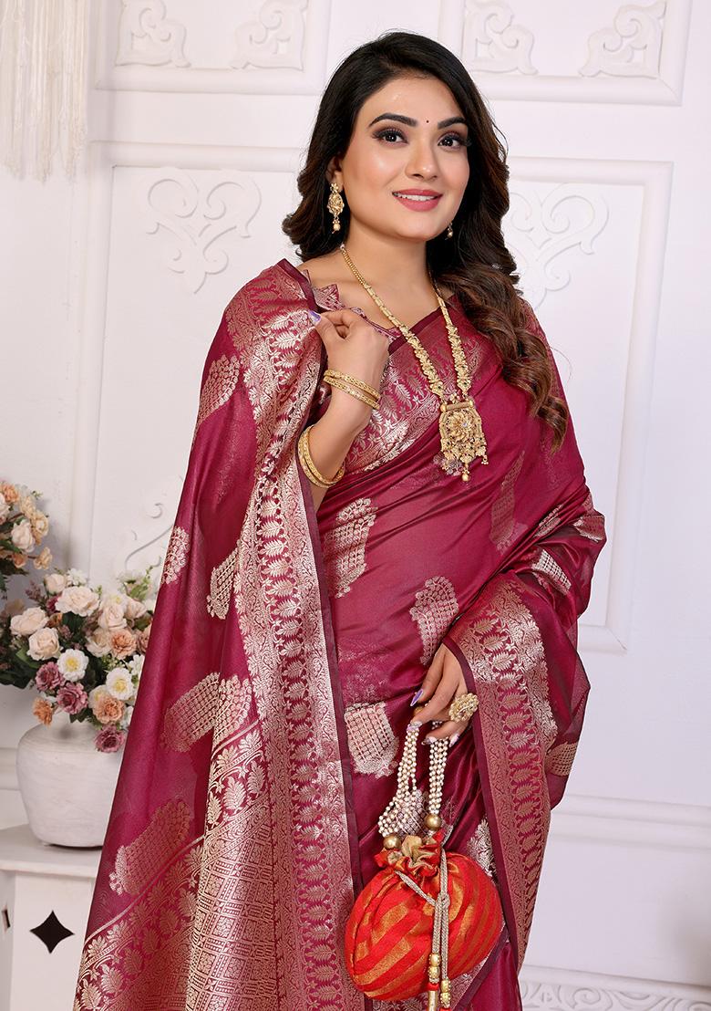 Maroon Weaving Silk Saree Set