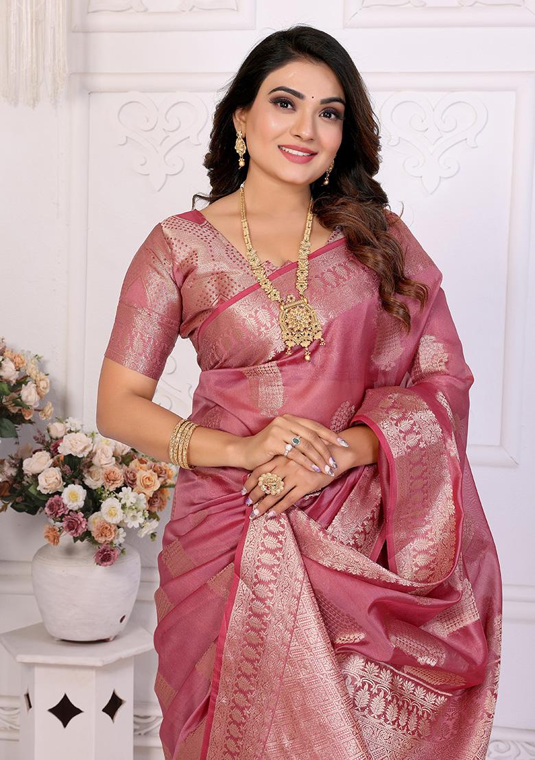 Pink Weaving Silk Saree Set