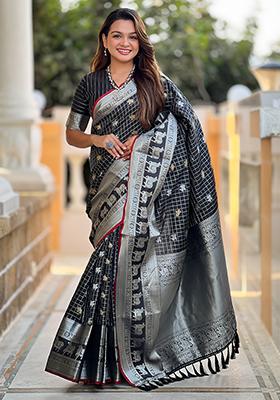 Black Weaving Silk Saree Set