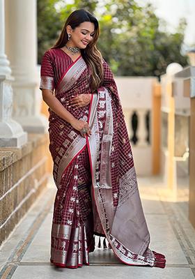 Maroon Weaving Silk Saree Set