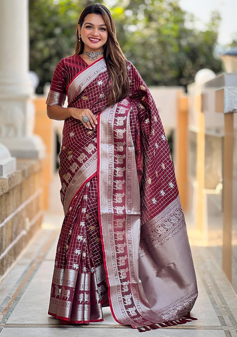 Maroon Weaving Silk Saree Set