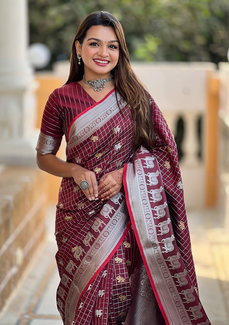 Maroon Weaving Silk Saree Set