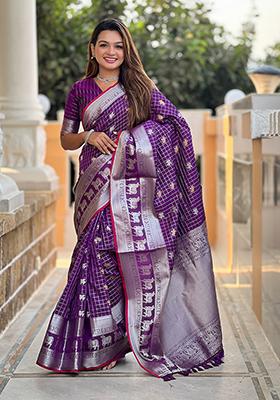 Purple Weaving Silk Saree Set