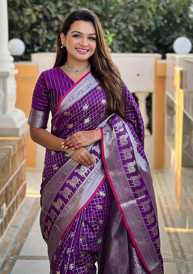 Purple Weaving Silk Saree Set