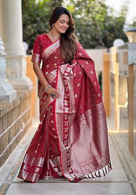 Red Weaving Silk Saree Set